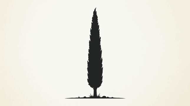 Cypress tree silhouette stands isolated on a plain light background.