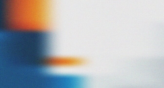 Striking abstract with cool deep blue and fiery orange elements contrasting against a speckled light ground
