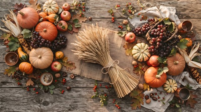A beautiful thanksgiving collage featuring pumpkins gourds and autumnal colors in a rustic style