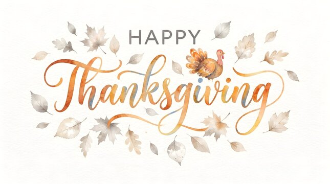 A beautiful watercolor thanksgiving greeting featuring elegant calligraphy and festive autumnal floral elements