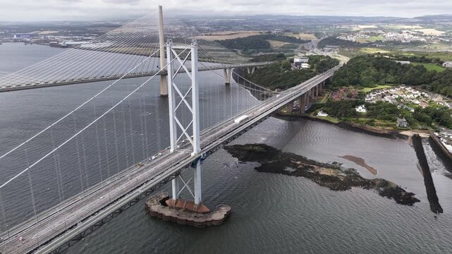 Forth road bridge aerial view over firth of forth