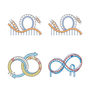 Colorful roller coaster vector illustrations - Bright and playful vector illustrations of roller coasters with vibrant colors and fun designs for stock use.