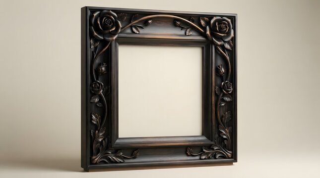 Ornate carved wooden picture frame with floral rose motifs for home decor and art display.