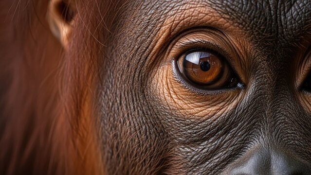Extreme Close Up Portrait of an Orangutan Eye