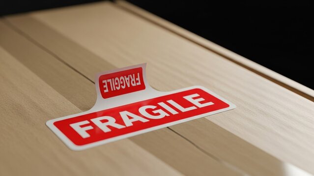 Fragile Warning Label on Brown Cardboard Shipping Box