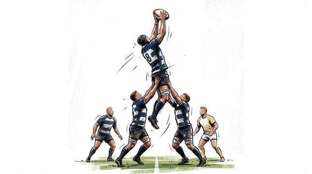 Rugby team in action illustration against a white background. A dynamic sports illustration perfect for marketing, logo design, and vector art projects