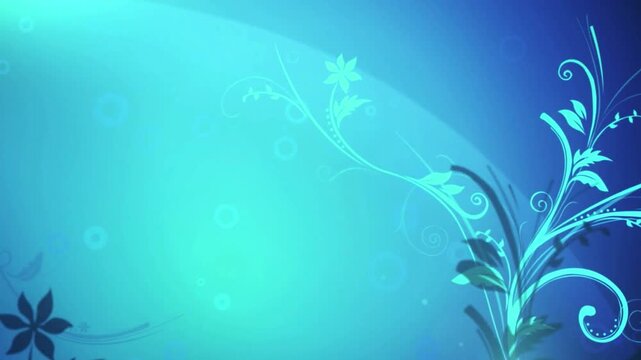 Elegant floral animation gracefully unfurls across a vibrant blue background, growing intricate patterns with delicate leaves and blooming flowers, creating dynamic and beautiful organic forms.
