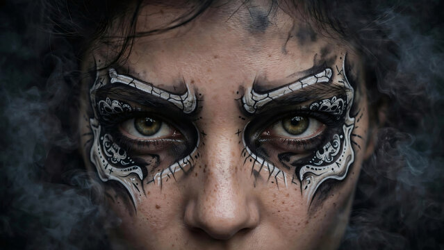 Woman with skull makeup face portrait