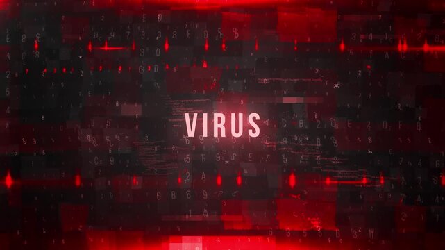 Virus Infection Warning Distorted By Red Glitch Noise, Spreading Corrupted Code Fragments And Static For Antivirus, Cybersecurity And Threat Backgrounds