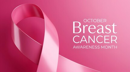 October breast cancer awareness month banner with pink ribbon and typography
