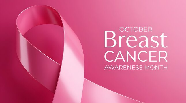 October breast cancer awareness month banner with pink ribbon and typography