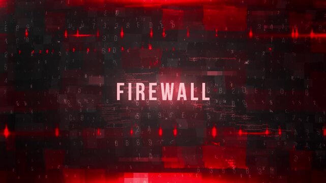 Firewall Protection Glowing Through Red Digital Grid Lines, Blocking Incoming Data Packets And Static For Network Security And Cyber Defense Backgrounds