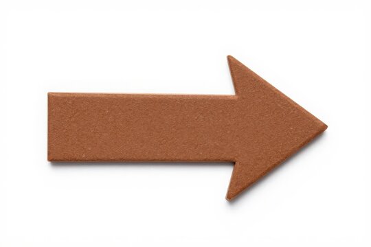 Brown arrow sign made of textured material isolated on white background.