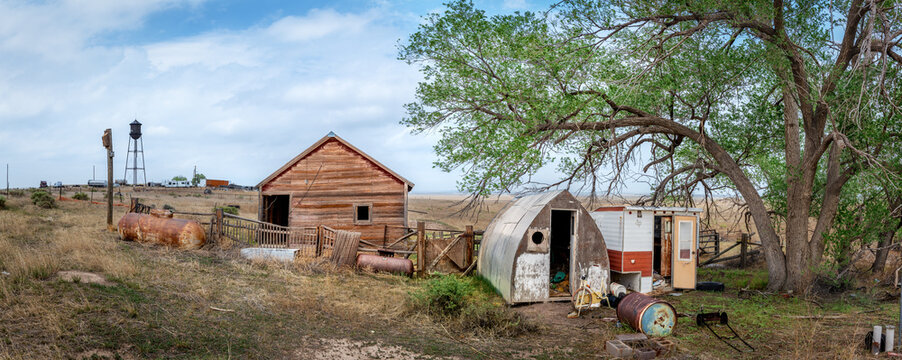Abandoned farm shack and living quarters for ranch hands