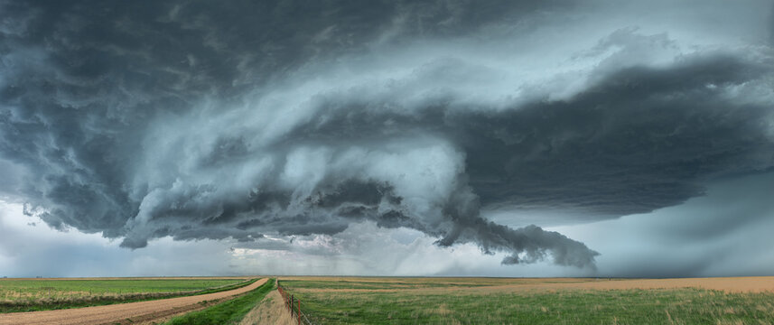 Storm cell formation in Tornado Alley over farmland