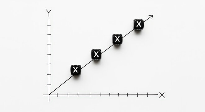 Increasing X Axis Graph Illustration with Dice. Positive Trend Concept Of Business Growth, Financial Success, And Steady Progress With X Value