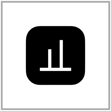 Black square icon with a simple bar chart graphic showing growth for business data analysis and financial reporting in a modern flat digital interface style design