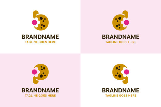 Letter B D P Q Cookie Flower Logo, symbolizing sweetness, creativity, warmth, and cheerful charm