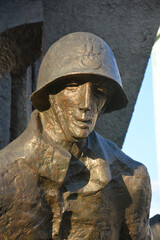 Fototapeta premium WARSAW POLAND: Details of Warsaw Uprising Monument is dedicated to the Warsaw Uprising of 1944. Unveiled in 1989, it was sculpted by Wincenty Kucma and the architect was Jacek Budyn.