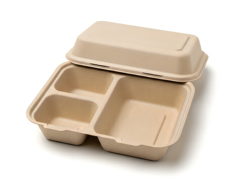Empty cardboard takeout container with compartments