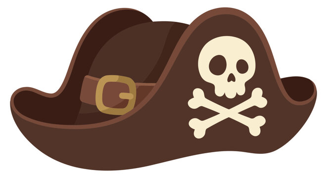 Brown pirate hat with skull and crossbones icon