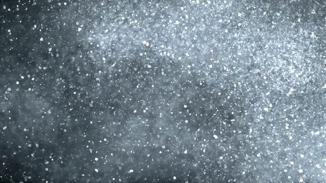Dynamic snow flurry falling gently against dark textured background, winter blizzard motion footage, cold weather abstract atmospheric effect, cinematic slow motion.
