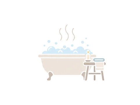 Steaming Bathtub With Bubbles And Candle Lifestyle/UGC PNG
