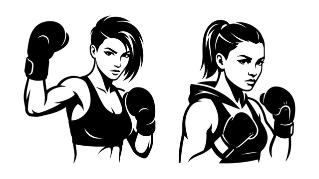 Powerful Female Boxer Fighting Stance Fitness and Combat Sports Vector Illustration