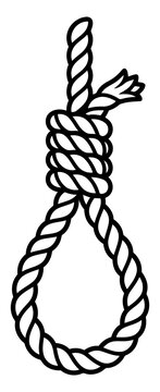 Black and white line art illustration of a hangmans noose rope