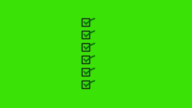 Checklist Animation with Green Check Marks in Square Boxes, Task List and Productivity Motion Graphic
