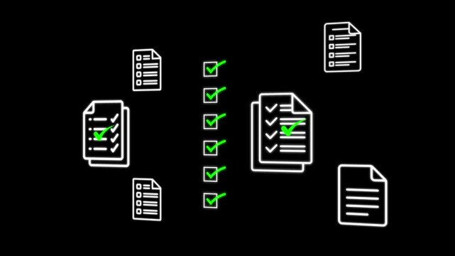 Document management concept,  check electronic documents on digital documents on virtual screen Document Management System and process automation. Motion graphics of document concept.