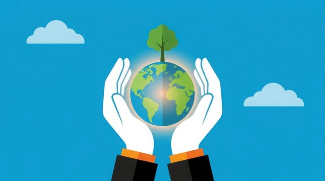 Hands holding a globe with a tree on top