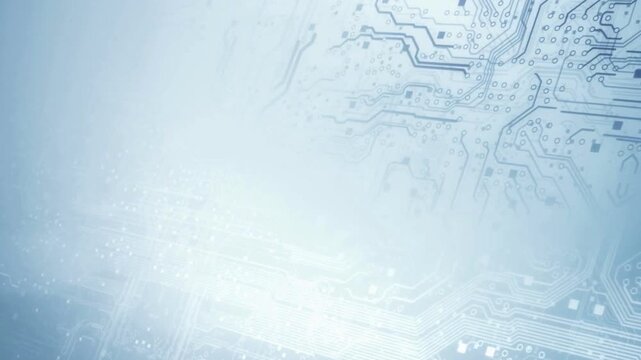 Abstract blue tech background animation featuring glowing circuit board patterns with moving data lines and digital particles for hi tech concept designs.