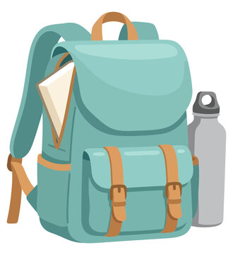 Modern blue backpack with water bottle