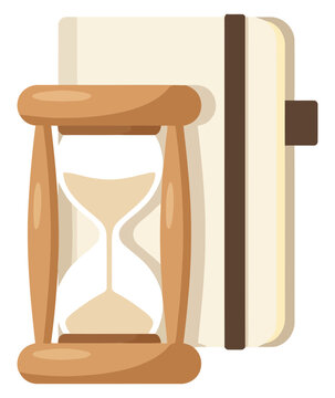 Hourglass standing in front of a closed book vector illustration