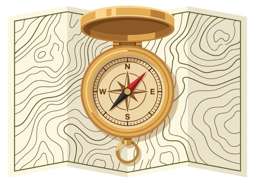 Vintage compass on topographic map