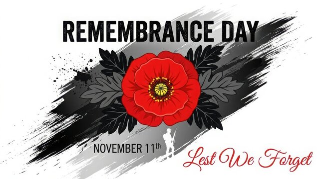 Remembrance day poster with red poppy and soldier silhouette