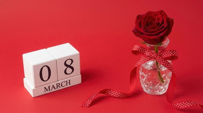International womens day concept with rose and date