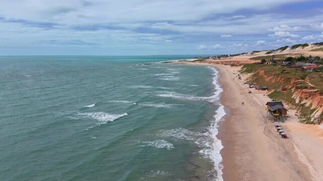 Drone Flight Over Beach and Red Cliffs, Canoa Quebrada, Brazil