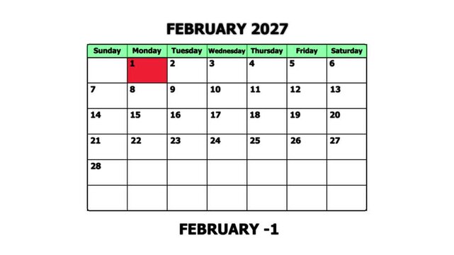 February 2027 monthly calendar planner page with highlighted dates for business scheduling and time management