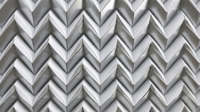 Brushed metallic chevron patterns creating a sharp modern geometric background texture with soft directional studio lighting