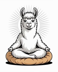 Naklejka premium A white llama is depicted in a meditative pose a vector illustration on a white.