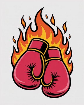 Fiery boxing gloves illustration with flames a dynamic sports and competition graphic.