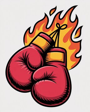 Fiery boxing gloves illustration with flames a dynamic sports and competition graphic.