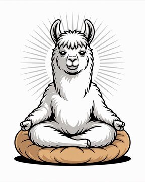 A white llama is depicted in a meditative pose a vector illustration on a white.
