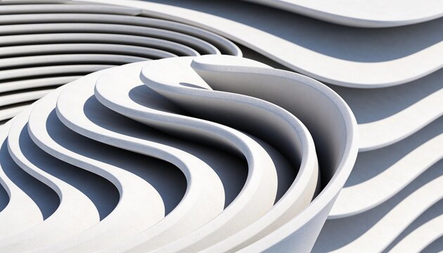 white architecture background, parametric curve design, 3d wave structure, futuristic fluid building, minimalist urban texture, concrete wall, smooth facade pattern