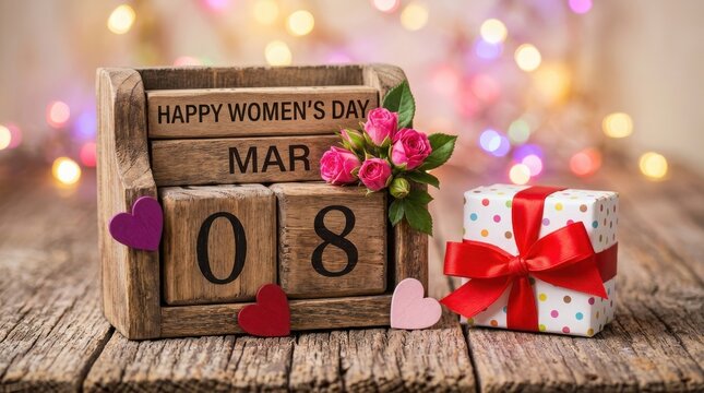 International womens day wooden calendar and gift