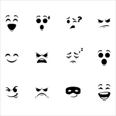Fototapeta premium Collection of cute black and white cartoon face expressions