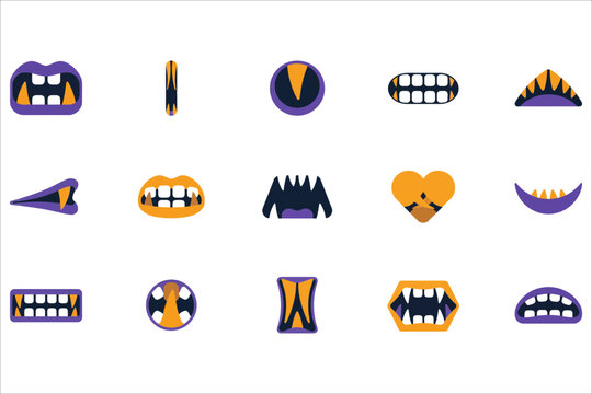 Collection of cartoon monster teeth and mouth illustrations