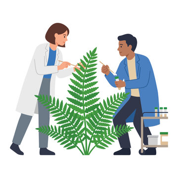 Botanical Researchers Studying Plant Samples in Laboratory Setting